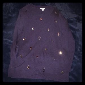 Bar III navy, jeweled sweater. Sz L